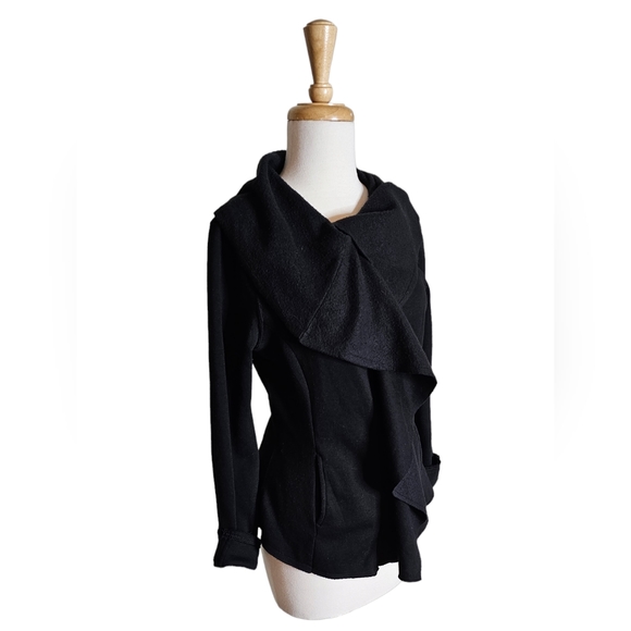 BNCI Black Cowl Snap Sweater Jacket Light Jersey Fleece Size Small - Picture 2 of 12